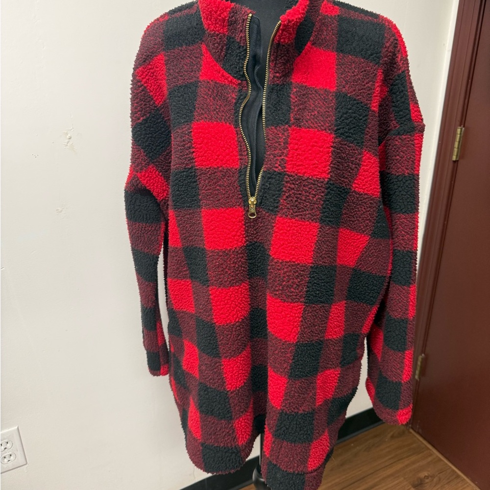 Red and Black Buffalo Plaid Pullover 1/4 Fleece Plus Size 3X